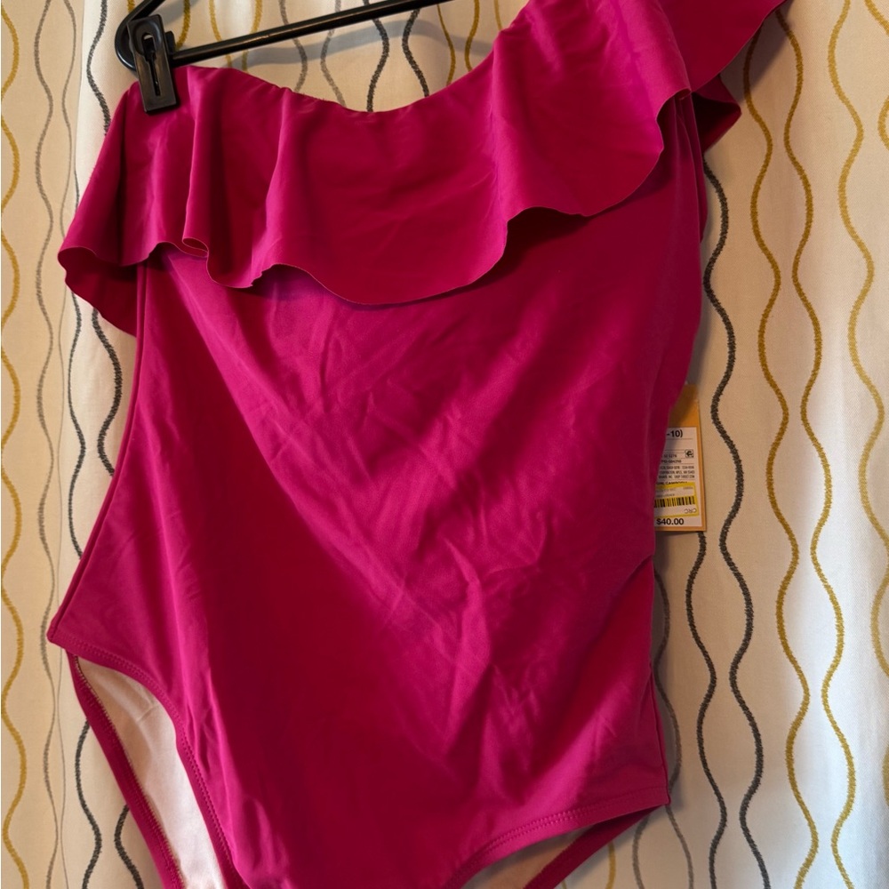 Pink Ruffled One-Shoulder Swimsuit